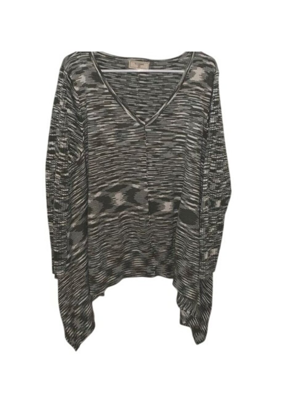 No Comment Plus 2X Green & White Striped Acrylic Tunic Sweater With Asymmetrical